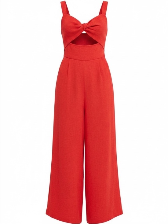 Endless Rose Pants - Endless Rose Plisse Cutout Wide Leg Jumpsuit Red Twist Front Size Small NWT